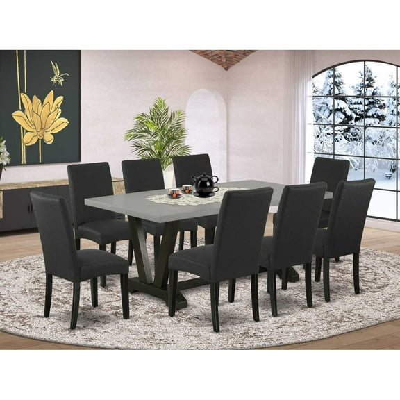 East West Furniture V-Style 6-piece Wood Dining Set in Black Finish