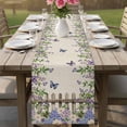 thumbnail image 4 of Spring Purple Flowers Table Runner - 48 Inch Long Farmhouse Leaves Fences Burlap Cotton and Linen Blended Dress Scarves Farmhouse Table Runner for Kitchen Dining, Coffee Table, 13" x 48", 4 of 8