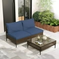 thumbnail image 3 of Grand Patio 3-Piece Wicker Patio Furniture Set, Retro Outdoor Conversation Set Sectional Sofa with Water Resistant Blue Thick Cushions and Coffee Table, Brown, 3 of 6