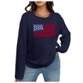 thumbnail image 1 of Chandail à Manches Longues pour Femmes Drapeau USA Chandail Ample Décontracté Col Rond Chandail en Molleton, 1 of 9