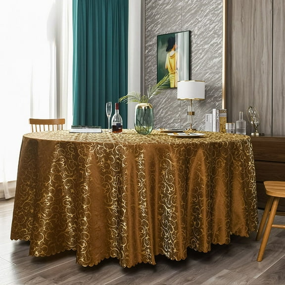 Large Round Tablecloth Dark Elegant Embroidered Tablecloth With Cut Edges Table Cover For Hotel-Brown-1.6m