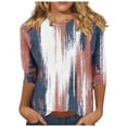 thumbnail image 2 of Neewe 3/4 Length Sleeve Womens Tops Round Neck Casual Summer Tunic Tops Basic Tees Blouses Dressy T-Shirts Pleated Shirts, 2 of 5