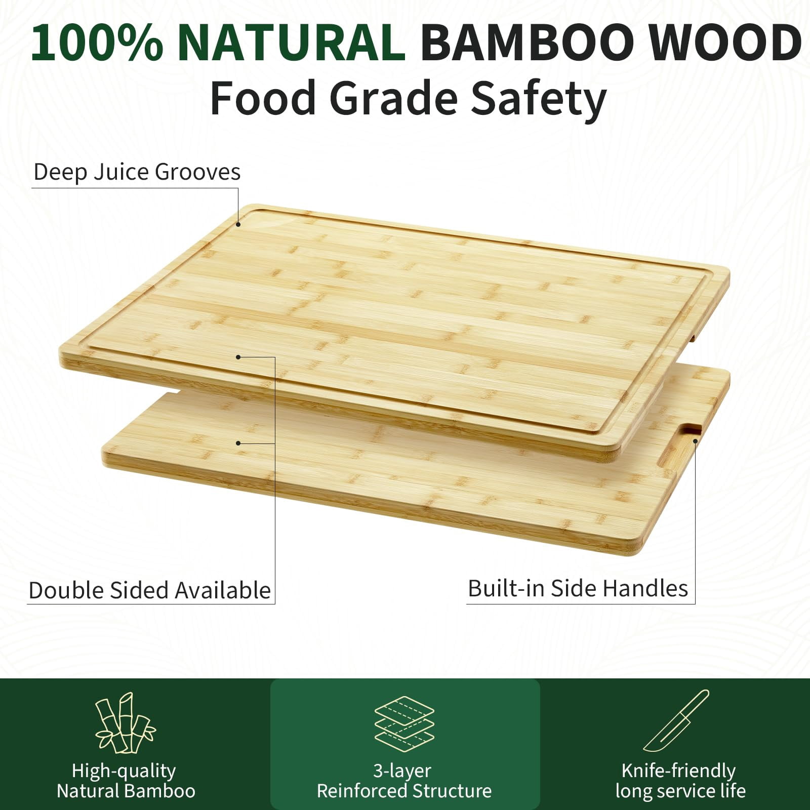 24"x18" Bamboo Cutting Boards, Extra Large Wood Chopping Board for Kitchen with Juice Groove and Handles, Reversible Butcher Block Charcuteries Serving Tray