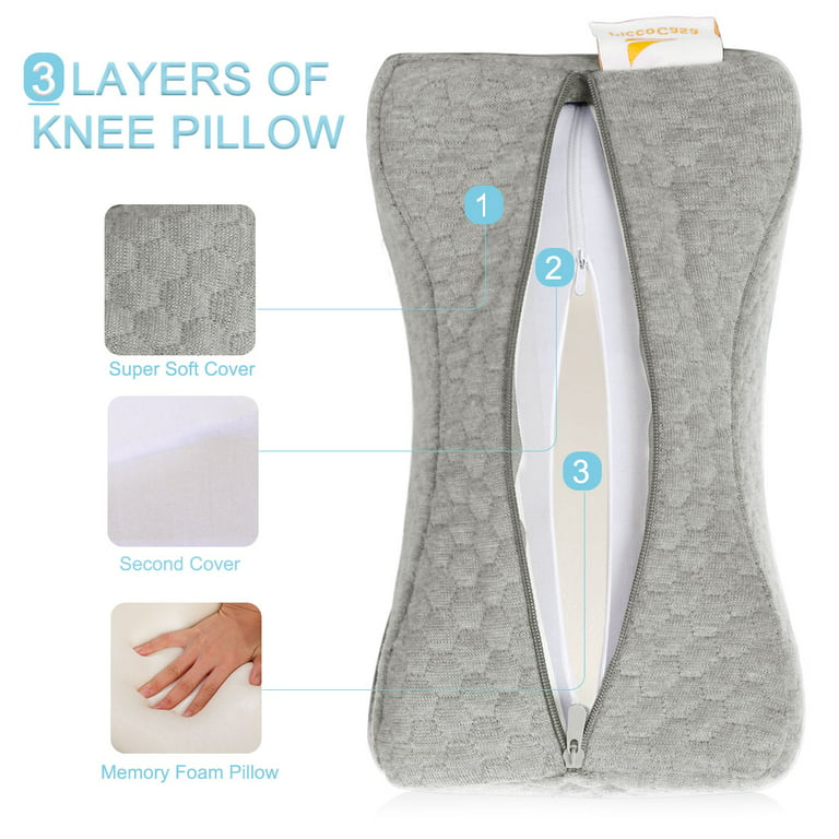Memory Foam Contour Knee Pillow Leg Support for Side Sleeping Gray