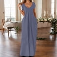 thumbnail image 2 of JIAYUE Women's Dress A-Line O-Neck Ankle-Length Casual Maxi With Pockets Elegant Solid Color Short Sleeve Flowy Plus Size Comfortable For Everyday Wear Stylish Female Dresses, 2 of 5