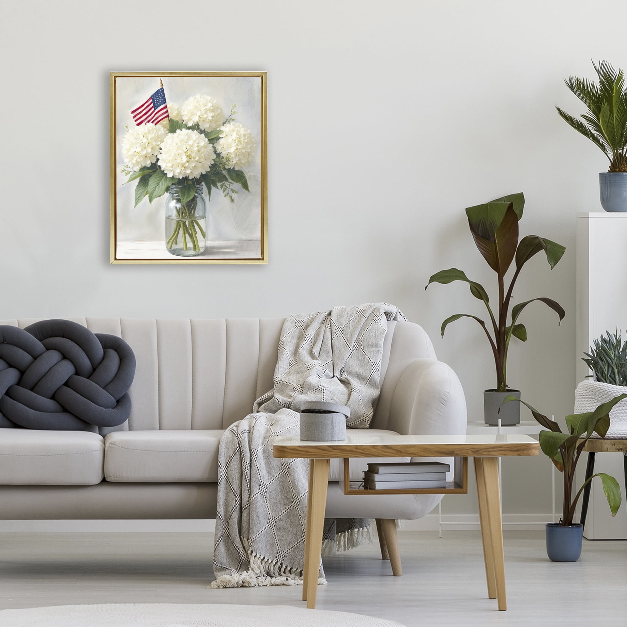 Stupell Industries Festive Patriotic Hydrangea Gold Framed Floater Canvas Wall Art, design by Kim Allen