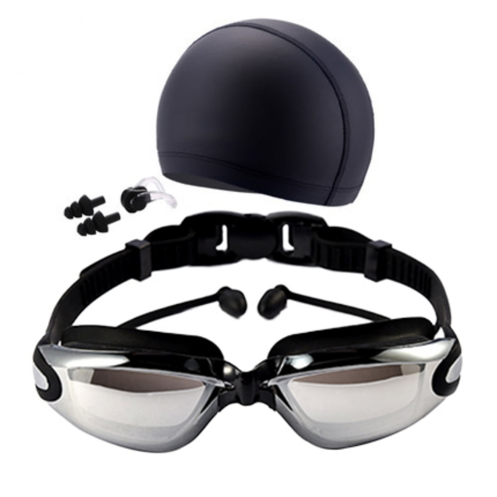 Three Sets High-Definition Waterproof Anti-Fog Swimming Goggles Men Women Big Box Goggles Swimming Cap Earplugs Nose Clip Suit
