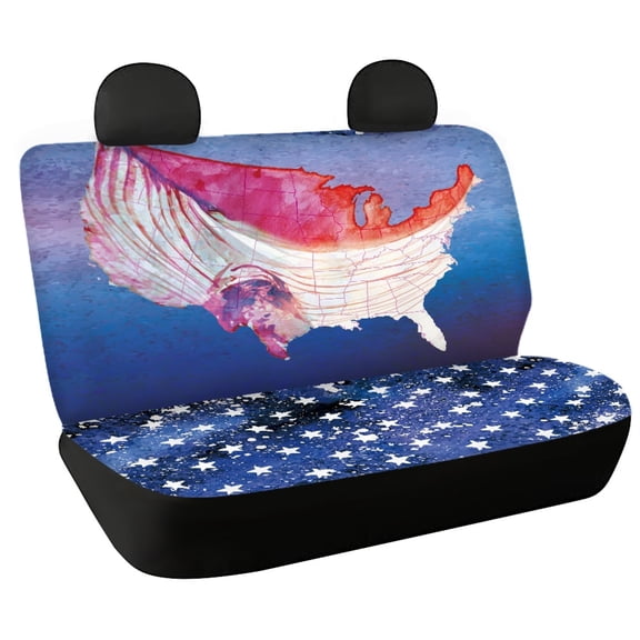 FUIALDOLG Patriotic Full Wrap Rear Bench Seat Cover for Car Interior Automotive, Elastic Washable 2 Piece Back Seat Cover Protectors for Sedan and Truck