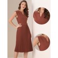 thumbnail image 2 of DARING DIVA Women's V Neck Sleeveless Button Pleated Midi Dresses S Rust Red, 2 of 6