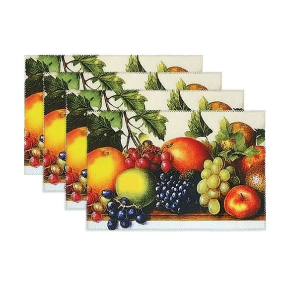 Fenyluxe Set of 4 Fruits Design Placemats Sturdy Foam Backing Kitchen Decoration Table Place Mat 11.8*17.7in