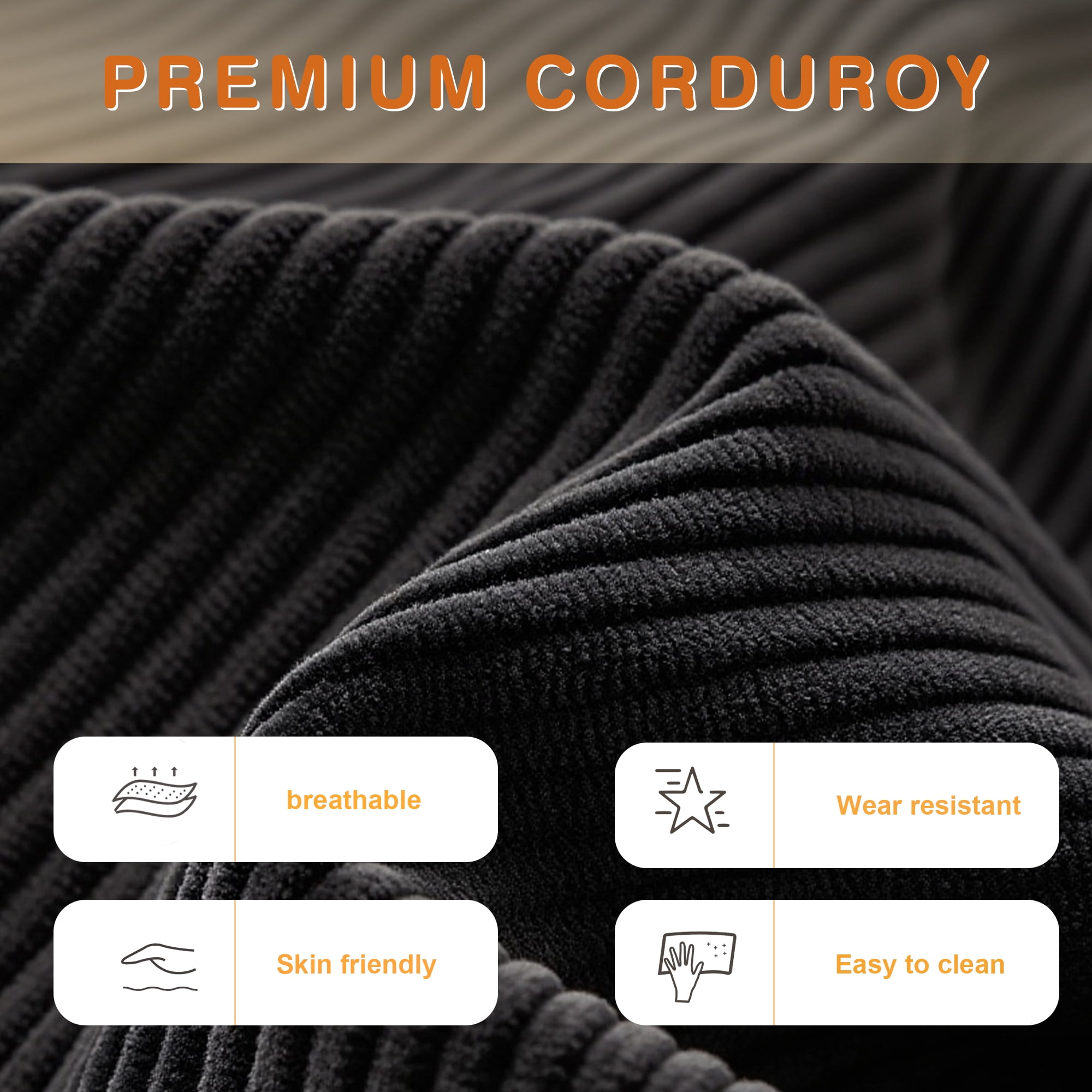 71” Corduroy Sofa for Living Room, AAQZ Small Comfy Couch for Small Space, One Box, Loveseat,Black