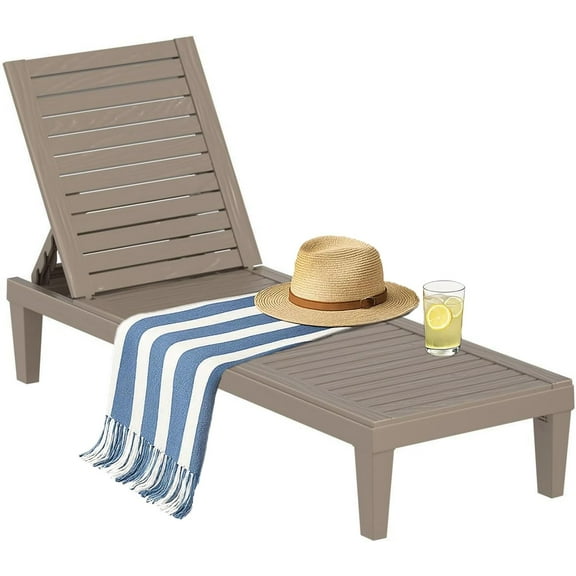 WYDK Outdoor Chaise Lounge Chair, Resin, 5-Level Adjustable Backrest, Waterproof, UV and Fade Resistant (Set of 1-Grey)