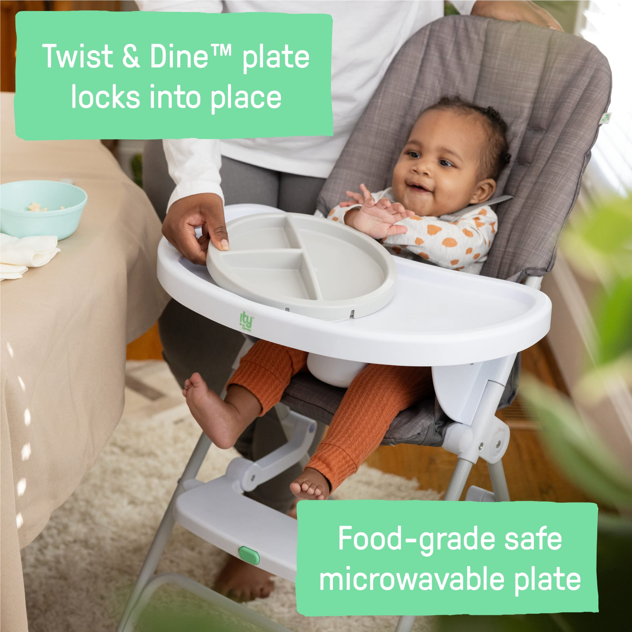 Ingenuity Sun Valley Compact Folding Baby High Chair - For Ages 6 Months and Up, Unisex - Grey