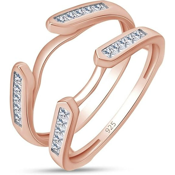 Gems Jewels 2.50 Ct Princess Cut White Diamond Wedding Engagement Enhancer Guard Wrap Ring 925 Sterling Silver 14K Rose Gold Plated For Women's -5.5