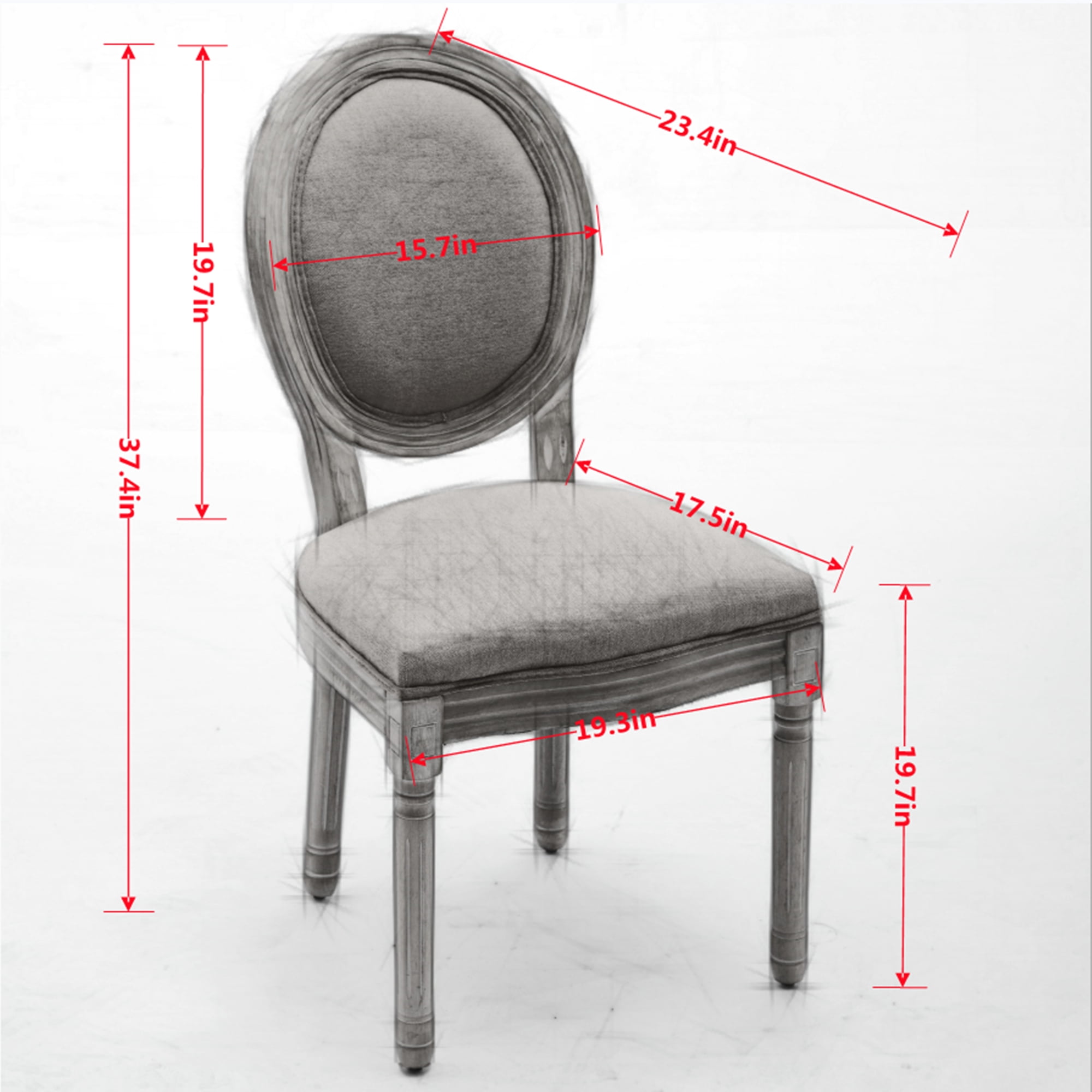 MAYEERTY French Style Dining Chair - Solid Wood Frame, Antique Painting, Linen Back, Beige, Set of 2