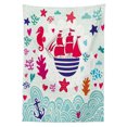 thumbnail image 3 of Ambesonne Ocean Tablecloth Rectangular Table Cover, Sailing Ship Anchor Sea, 60"x90", Red and Turquoise, 3 of 4