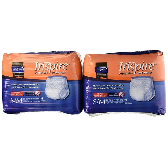 Inspire Protective Incontinence Underwear, Small/Medium, 20 count (Pack of 4)