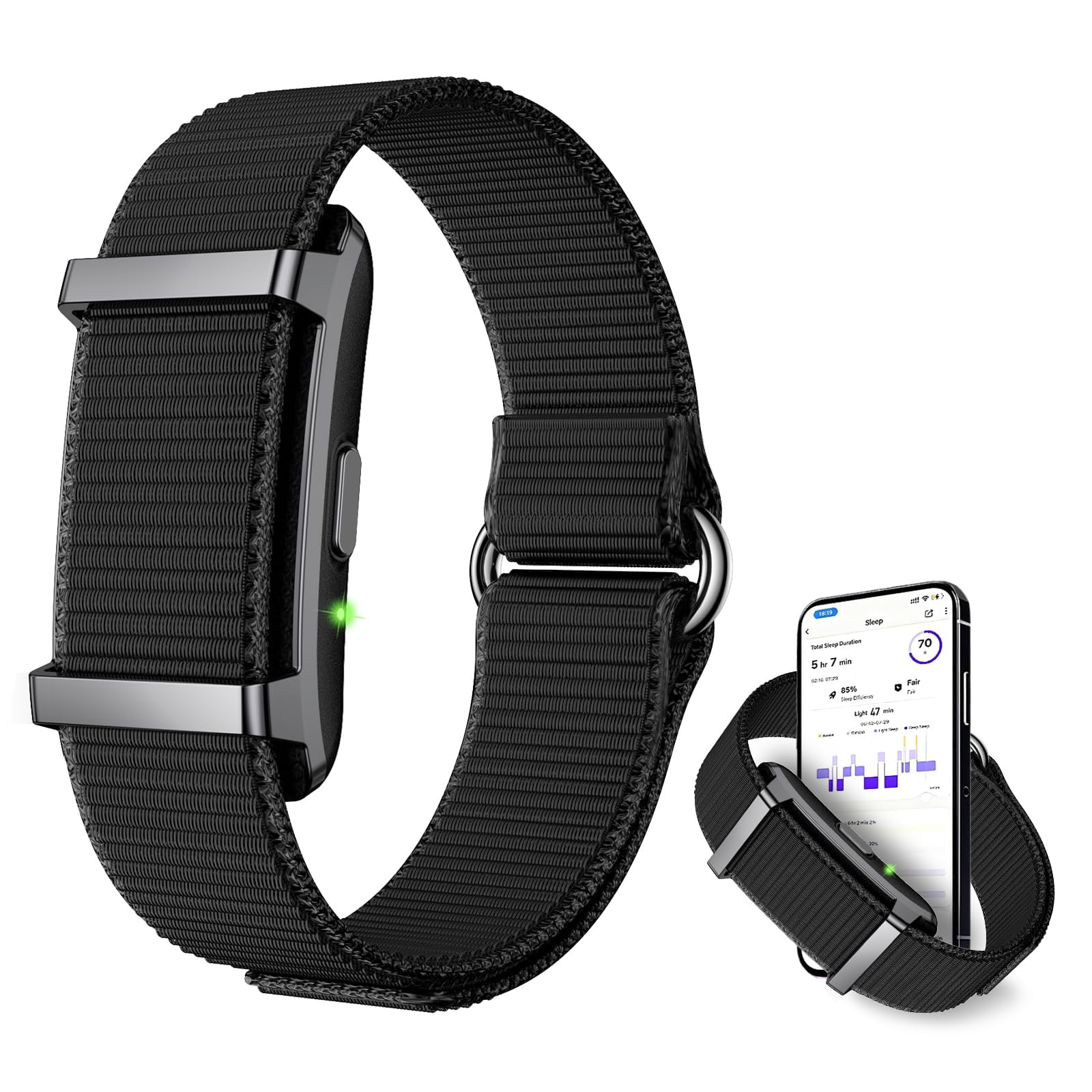 Beixiya Smart Bracelet Fitness Tracker for Men Women, 24/7 Heart Rate Sleep Stress HRV Monitor, 170+ Sports Modes, 2 Interchangeable Bands, Free QRing APP, 45‑60 Day Battery 1ATM Waterproof