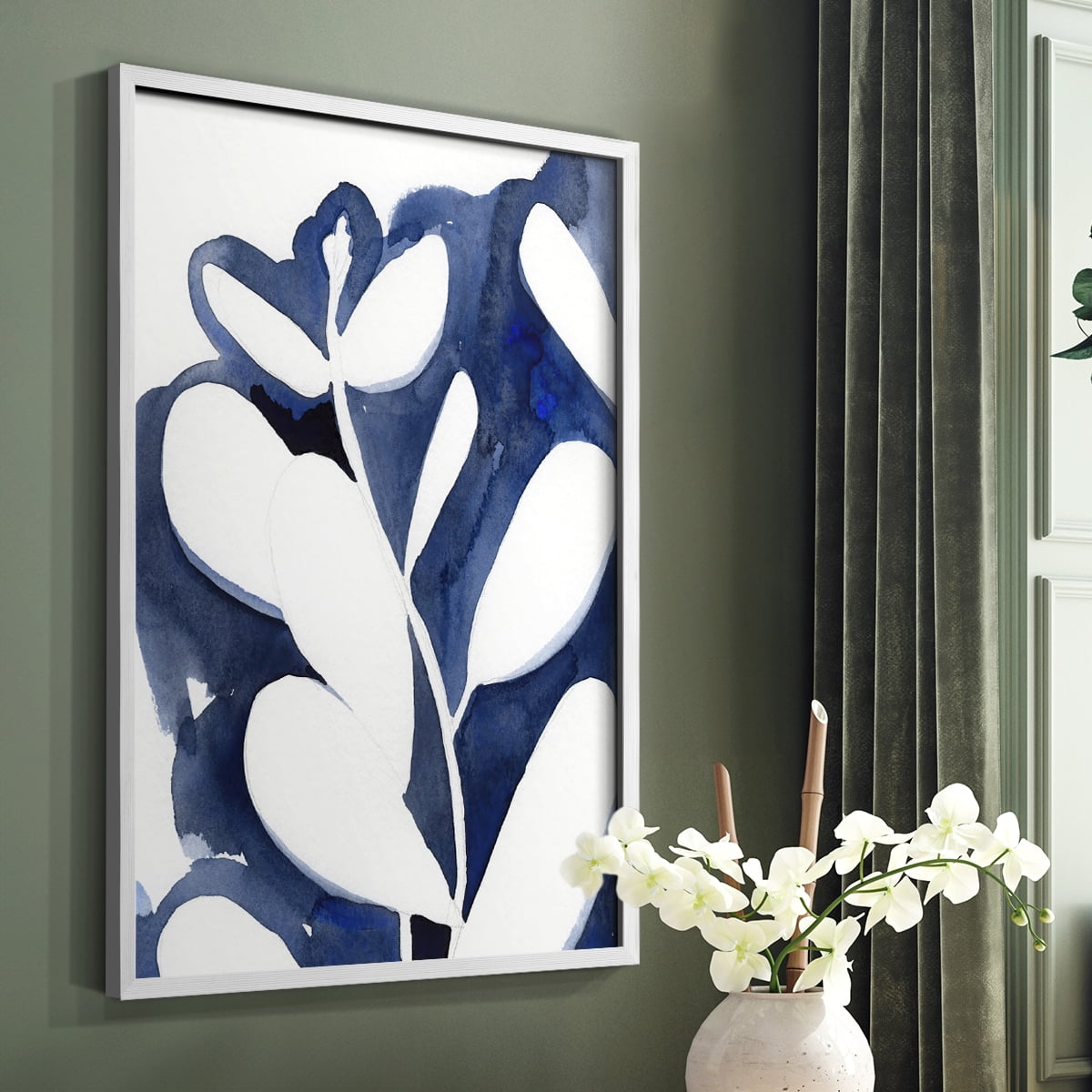 Blue Eucalyptus II Framed Print in White Solid Wood Framed Print No Nail Hanging