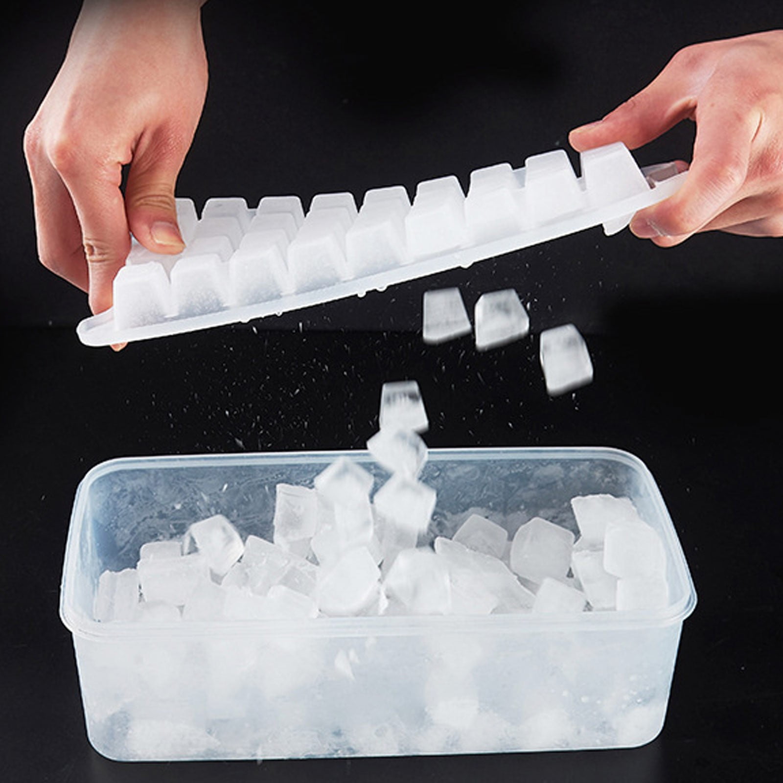 XKHHLH Ice Trays for Freezer with Lid and Bin,Plastic Ice Bin Container for Freezer, Crushed Ice Cube Trays with Lids and Bin,Ice Container with Locking Lid,BPA Free,Easy to Remove
