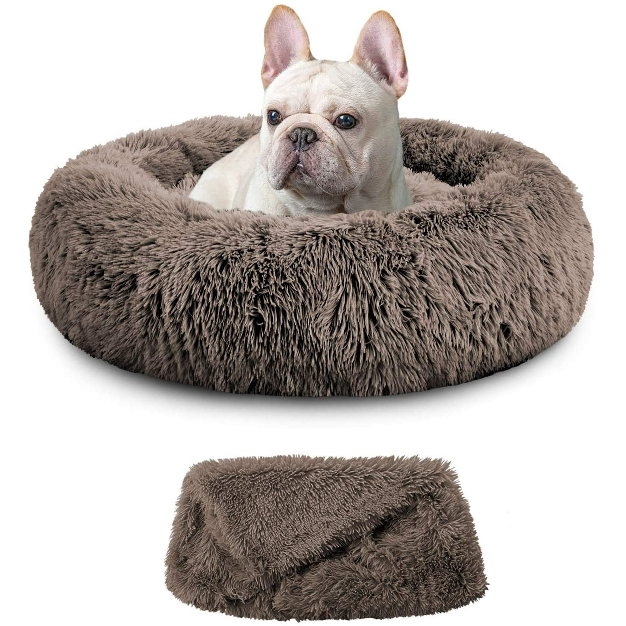 Dog Beds Calming Pet Bed for Large Medium Small Dogs Washable Anti Anxiety Orthopedic Round Pet Bed with Removable Blanket Walmart
