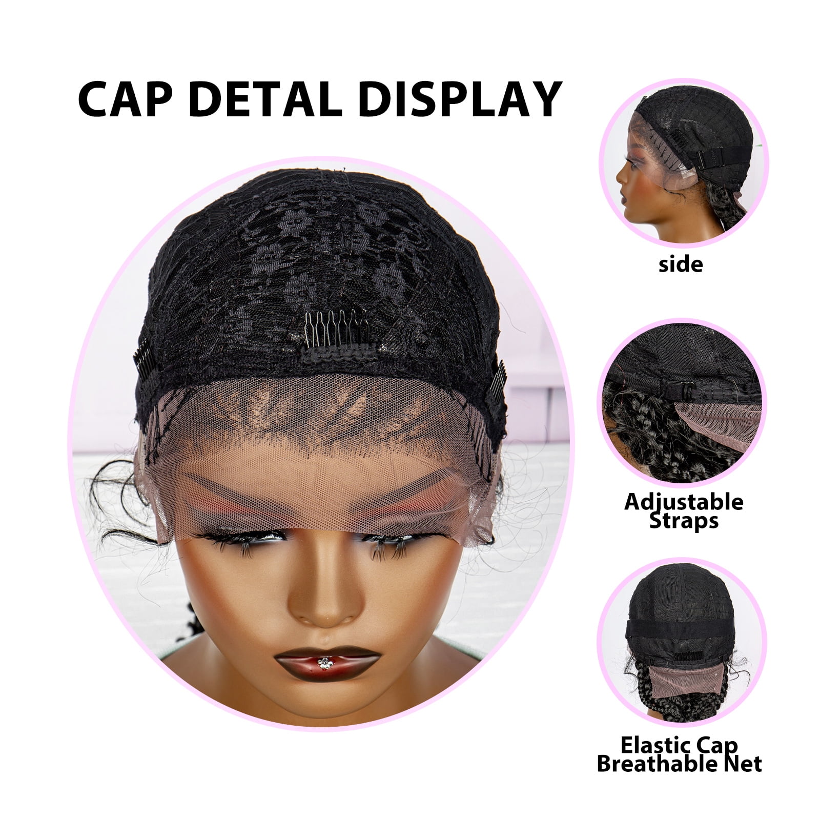 28 Inches Lace Frontal Synthetic Braided Wigs Lace Front Braided Ponytail Wig Natural Knotless with Baby Hair for Black Women Daily Use (1B Color)