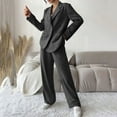 thumbnail image 2 of Womens Dressy Casual Outfits 2 Piece Comfy Cotton Suit Blazer Jacket and Elatic Waisted Wide Leg Pant Sets (S, Dark Gray), 2 of 7