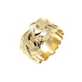 thumbnail image 1 of 14K yellow gold hand engraved Hawaiian plumeria scroll band ring cut out 10mm size 5, 1 of 4