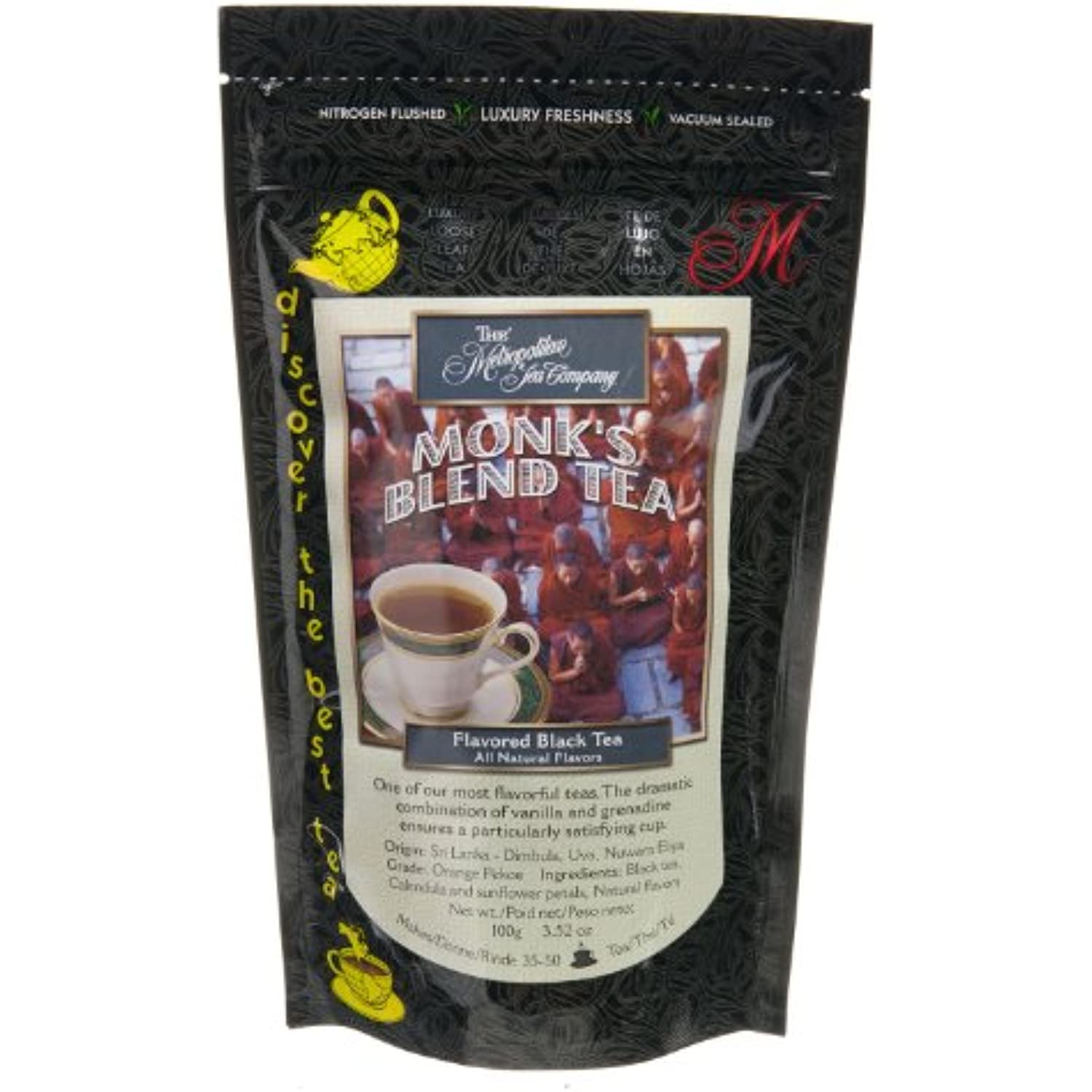 Metropolitan Tea Discovery Loose Tea Pack, Monks Blend Flavored Black, 100Gm