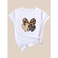 thumbnail image 3 of Women's Romance Style Crew Neck T-Shirt, 100% Polyester Knit Fabric with Medium Stretch, Leopard & Striped Heart Print, Casual Fashion Short Sleeve Tee for Spring/Summer/Fall, Spring Summer Top | Ani, 3 of 6