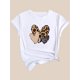 thumbnail image 3 of Camiseta Para Mujer De Verano Para Uso Diario, Viajes, DesplazamientosWomen's Romance Style Crew Neck T-Shirt, 100% Polyester Knit Fabric with Medium Stretch, Leopard & Striped Heart Print, Casual F, 3 of 7