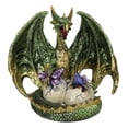 thumbnail image 2 of Metallic Green Gold Terra Mother Dragon Guarding 2 Wyrmlings In Eggs Figurine, 2 of 7