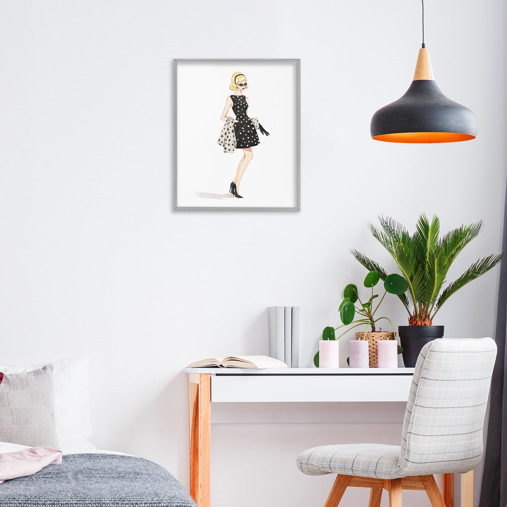 Stupell Industries Feminine Retro Fashion Gray Framed Giclee Art, design by Ziwei Li