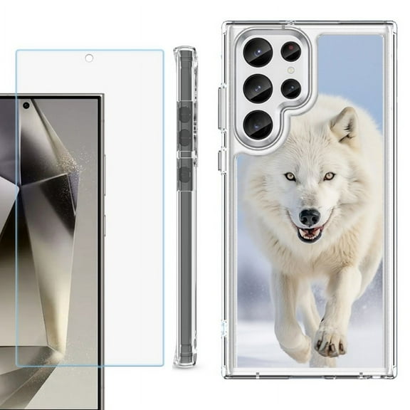 OneToughShield ® Case Compatible with Samsung Galaxy S24 Ultra, Shockproof Bumper Phone Case, with Tempered Glass Screen Protector - Arctic Wolf