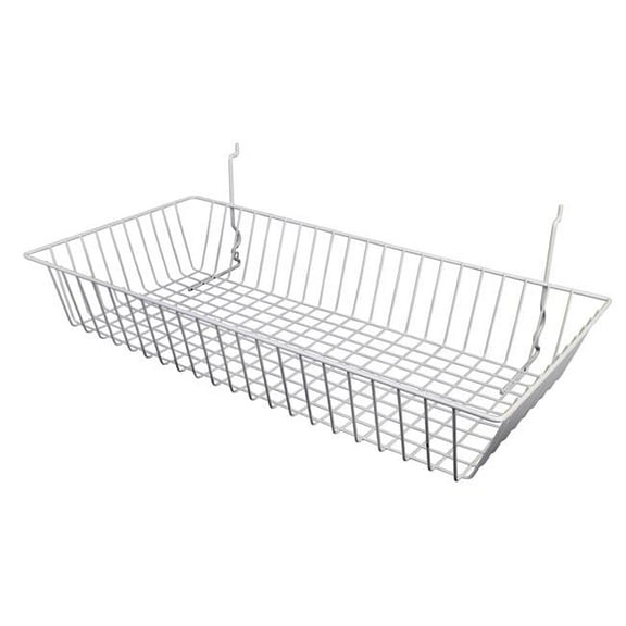 Econoco Black Wire Basket for Pegboard, Slatwall or Gridwall (Set of 6), Merchandiser Baskets, Perfect For Commercial or Retailer, Black Vinyl Coated Wire Basket, 24” L x 12” D x 4” H, Shallow Baskets