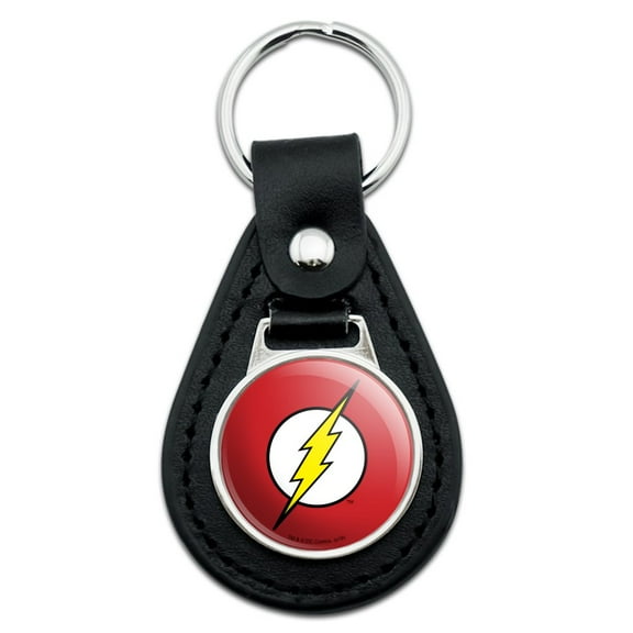 Black Leather The Flash Lightning Bolt Logo Keychain