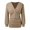 thumbnail image 3 of Fall Shirts for Women 2025 V-Neck Slim Fit Lattern Sleeve Pleated Going Out Tops Blouse Long Sleeve Shirts for Women, 3 of 6