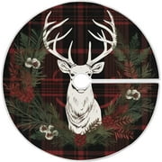 Bestwell Christmas Deer Christmas Tree Skirt 35.4",Suede Xmas Tree Skir Suitable for Indoor Outdoor Holiday Party Office Store Cupboard Decoration