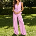 thumbnail image 6 of Vivianyo HD Women's Striped V-Neck Sleeveless Tie Waist Peplum Top and Wide Leg Pants Set, Two Piece Sets for Women Textured Outfit, Women's Pink, Sizes S-XL, 6 of 8