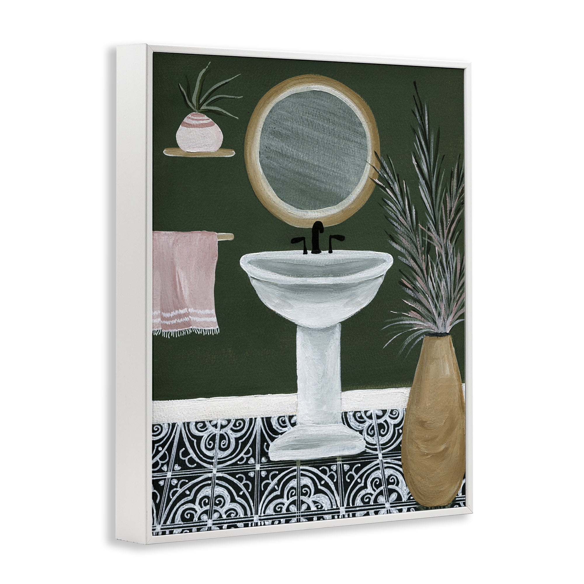Stupell Industries Chic Green Bathroom Typography Painting White Framed Art Print Wall Art, 16 x 20