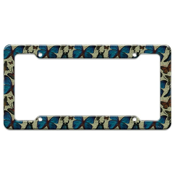 Butterflies Blue Exotic Pattern License Plate Tag Frame