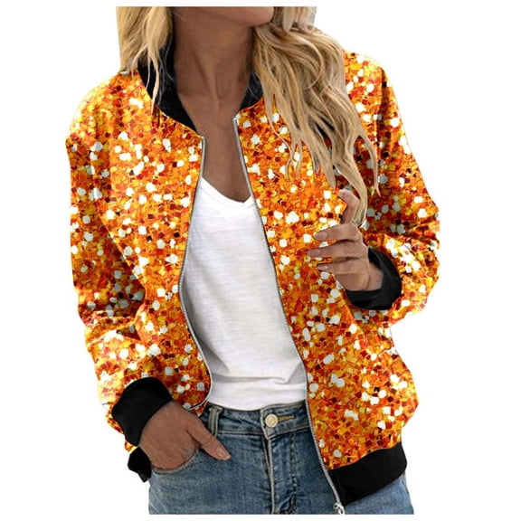 HJYCHN Winter Jackets for Women Casual Print Open Front Long Sleeve Cardigan Jacket Blouse Loose Fit Comfortable Top Outerwear Womens Coats Orange S
