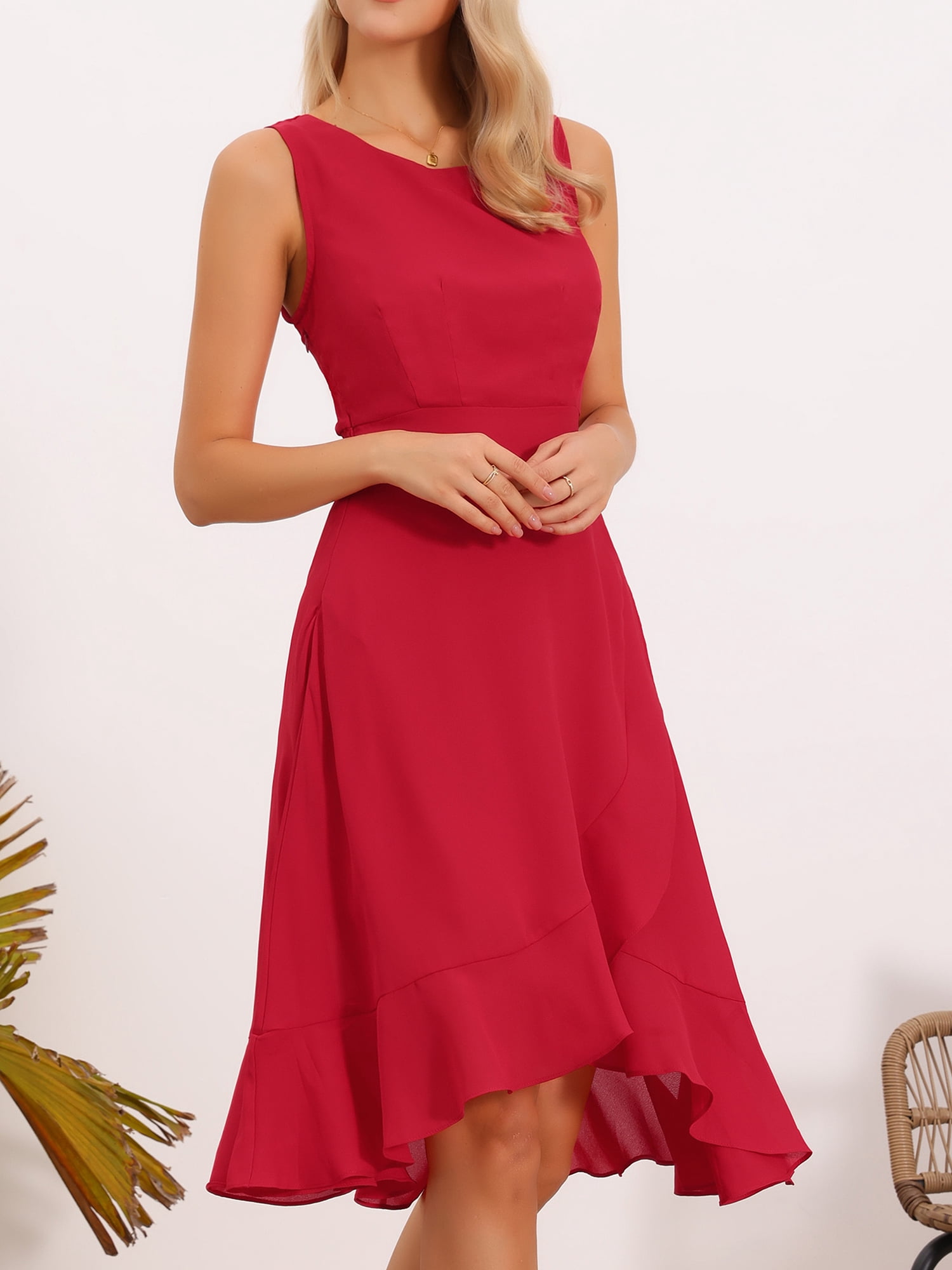 DARING DIVA Women's Summer Wrap Round Neck Keyhole Back Dresses XS Red
