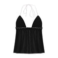 thumbnail image 6 of WREESH Women Trendy Halter Neck Contrast Tie Front Crinkle Ruffle Cami Tank Top Summer Going Out, 6 of 6