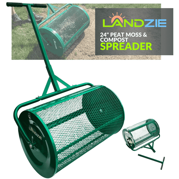 Landzie Compost Spreader 24 Inch Walk-Behind Lawn & Garden Spreader with Metal Mesh Basket