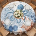 thumbnail image 2 of Ocean Octopus Round Tablecloth 54 inches Summer Orange Blue Sea Animal Corals Shells Waterproof Oil-Proof Table Cloth Round Table Cover for Holiday Party Picnic Dinner Decor Indoor and Outdoor Use, 2 of 9