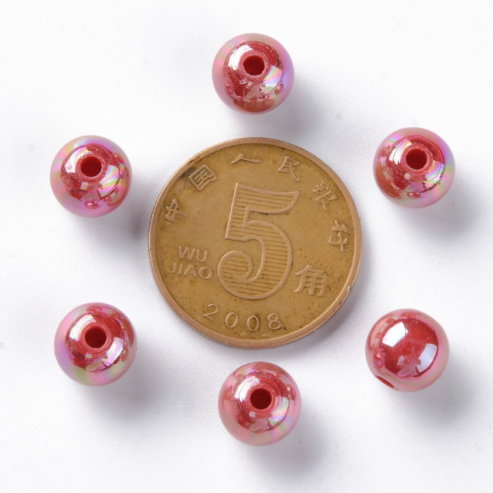 Opaque Acrylic Beads AB color Plated Round FireBrick 8x7mm Hole: 2mm 1745pcs/500g