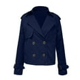 thumbnail image 5 of IWRICH Women's Long Sleeve Crop Trench Coat Lapel Double Loose Casual Jacket with Pockets Navy L, 5 of 5