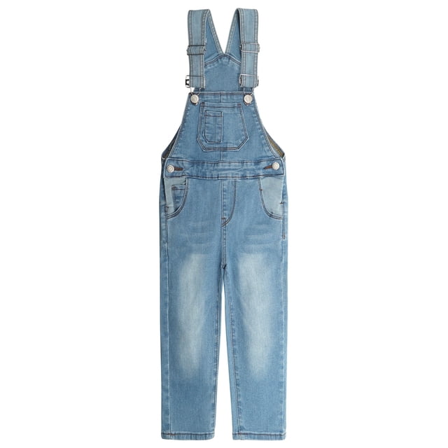 Overoles de Mezclilla Para Niñas, Cintura Elástica Interior, Lavado, Elástico,KIDSCOOL SPACE, Azul Claro, 13-14 Años