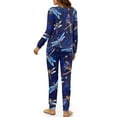 thumbnail image 3 of Yuyamidu Dragonfly Nightwear for Women Sleepwear Pajama Set Size M Aesthetic Long Sleeve Pjs Set of 2 Blue O-Neck Nightclothes Top & Pants with Drawsting, 3 of 7